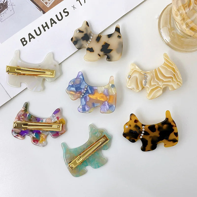 2022 Summer Cute Design Crystal Barrette Hair Clips Elegant Acetate Acid Dog Hair Clips