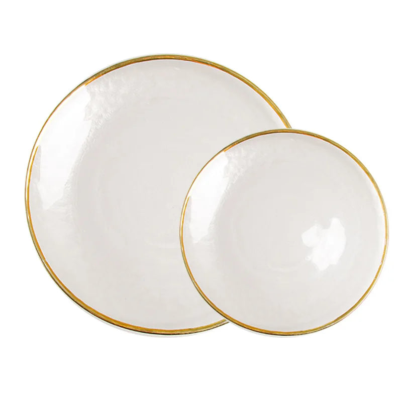 Wholesale Transparent Hammered Gold Rim Glass Plate for Wedding Home Decor