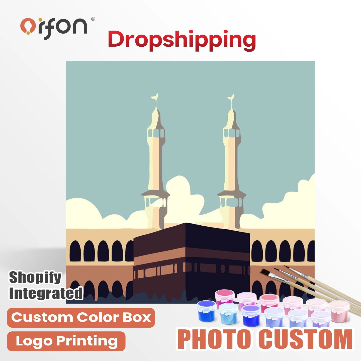 Orfon Q1004 DIY Building Oil Painting Custom Landscape Wall Art Paint by Number on Canvas with Framed Design Wholesale