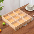 9 Divided Sections Open Top Decorative Holder Bamboo Pantry Storage Organizer Box with Lid for Tea Bags Snack Packets