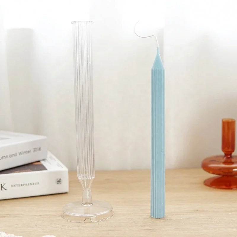 B-7015 Long Rod Serration Lines Pencil Head Plastic Candle Mold Acrylic Spire Manual Church Scented Candle Mould DIY Handmade