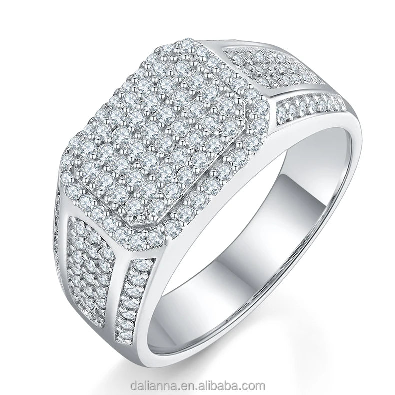 Luxury Designer Gold Plated 925 Sterling Silver Moissanite Ring Engagement Moissanite Mens Lab Diamond Ring