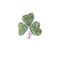 Green Rhinestone Shamrock Brooch St. Patrick's Day Lucky Clover Pin for Women