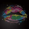 Custom Design Colorful Lips Bling Iron on Decals Transfer Rhinestone Heat Transfers for T-Shirts