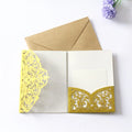 Glitter Tri-fol Cards Lace Floral Laser Cut Gold Paper Wedding Invitation Greeting Thank You Card with RSVP Card