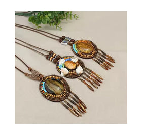 2024 GT Bohemia Long Tassel Necklace Sweater Chain Handmade Nepal Buddhist Wood Beads Necklace for Women Men Jewelry