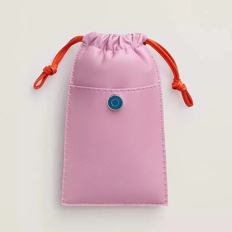 Leather Wallet Crossbody  Phone Drawstring Bag With Lanyard for Women