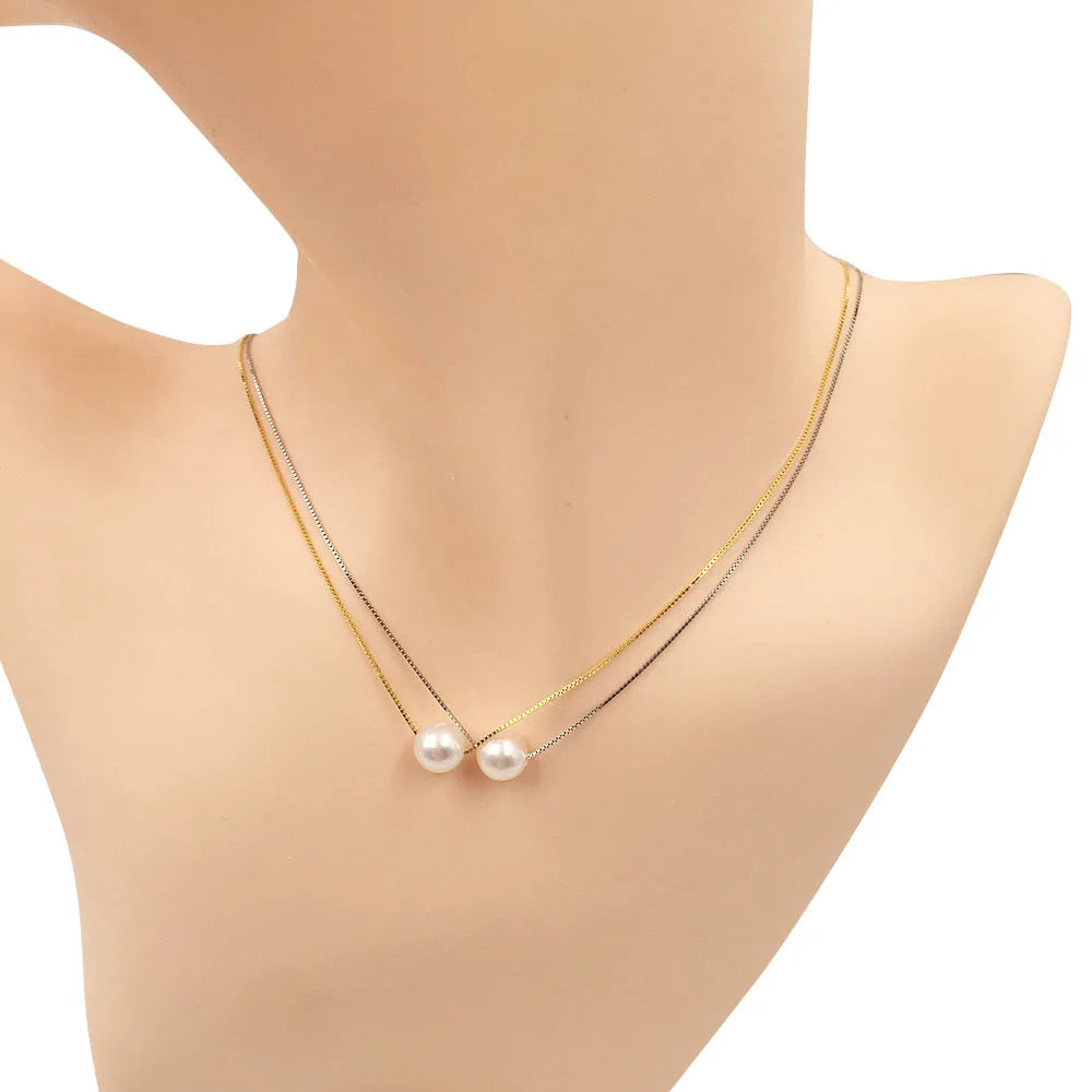 925 Silver Natural Pearl Pendant Necklace8 MM Perfect ROUND High LUSTER Freshwater Pearl0.65mm Universal Box Chain-18 Inch