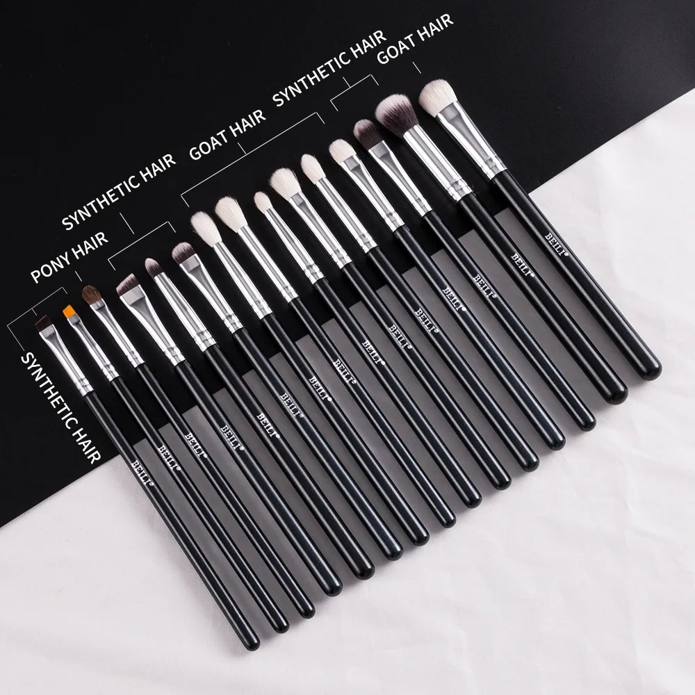 For Professional 15-Piece Black Makeup Brush Set Natural Goat Hair Synthetic Bristles Aluminum Ferrule Wood Handle Private MegaBDM
