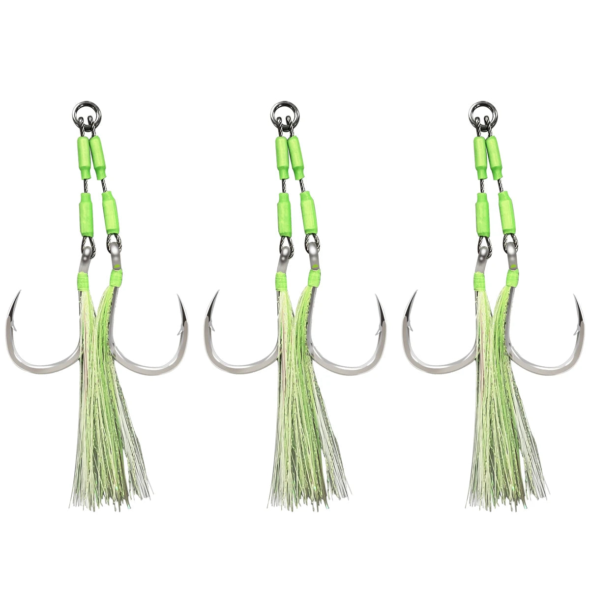 1/0~5/0 Manufacturer High Carbon Steel 49 Strand Wire Luminous Slow Pitch Jigging Skirt Bright Wire Double Assist Hook