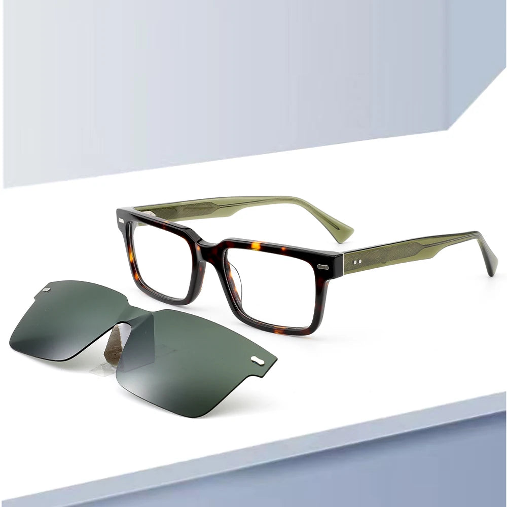 Manufacturer High Quality 2 in 1Sunglasses Magnetic Clip on Glasses Frame Handmade Acetate Eyeglasses Polarized Sun Glasses