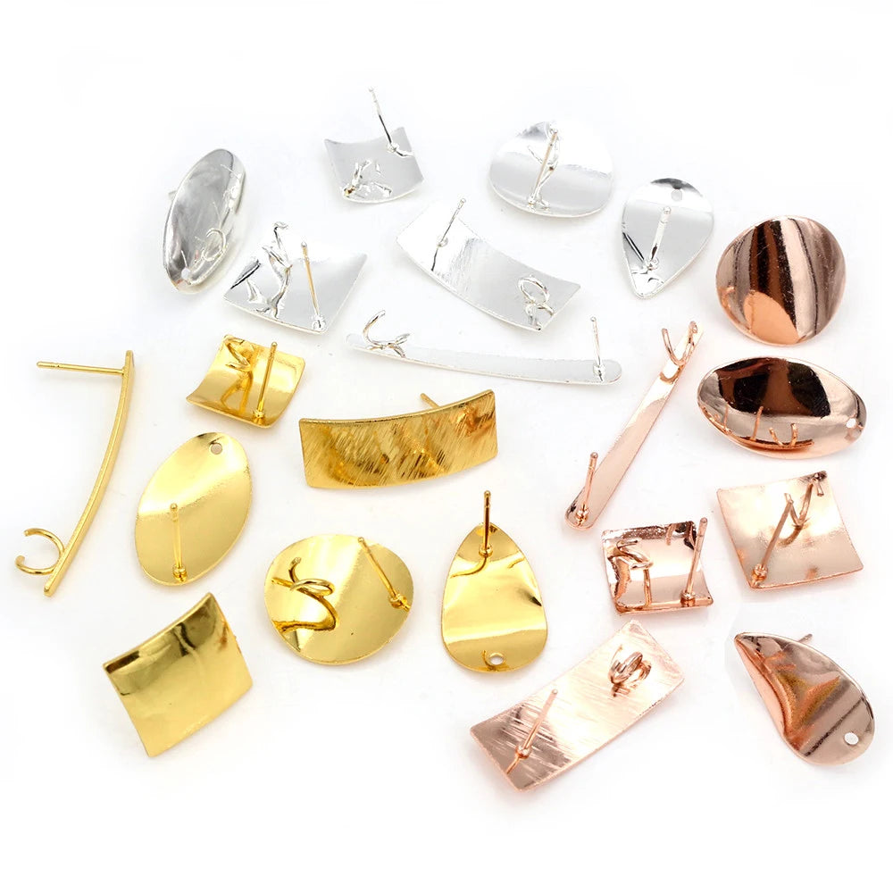 10cs/Lot Gold Silver Plated Geometric Polygonal Earring Stud Posts Connector 7 Styles for DIY Earrings Jewelry Making Supplies