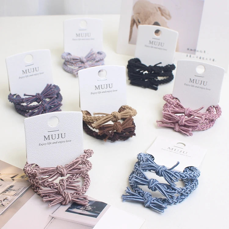 High Stretch Vintage Bowknot Braid Hair Ties Korean Version Hair Rope for Women and Girls