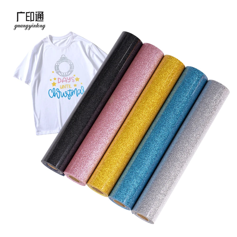 PU Glitter Bulk Htv Glitter Vinyl Flexible Stretch Elegant Glitter Heat Transfer Vinyl  Environmentally Material Top Selling