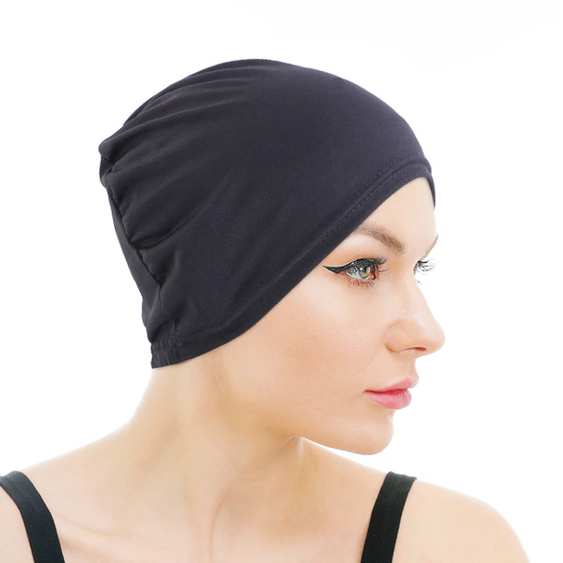 Soft Stretchy Muslim Dome Head Wrap Turbans Hijab Solid Color Elastic Dome Cap for Women