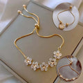 Wholesale Cheap Female Gold Plated White Opal Fish Love Heart Slide Adjustable Bracelet Crystal Flower Bracelet