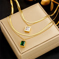 Nabest Stainless Steel Emerald Necklace Women Jewelry Waterproof Gold Plated Zircon Double Layers Clavicle Choker