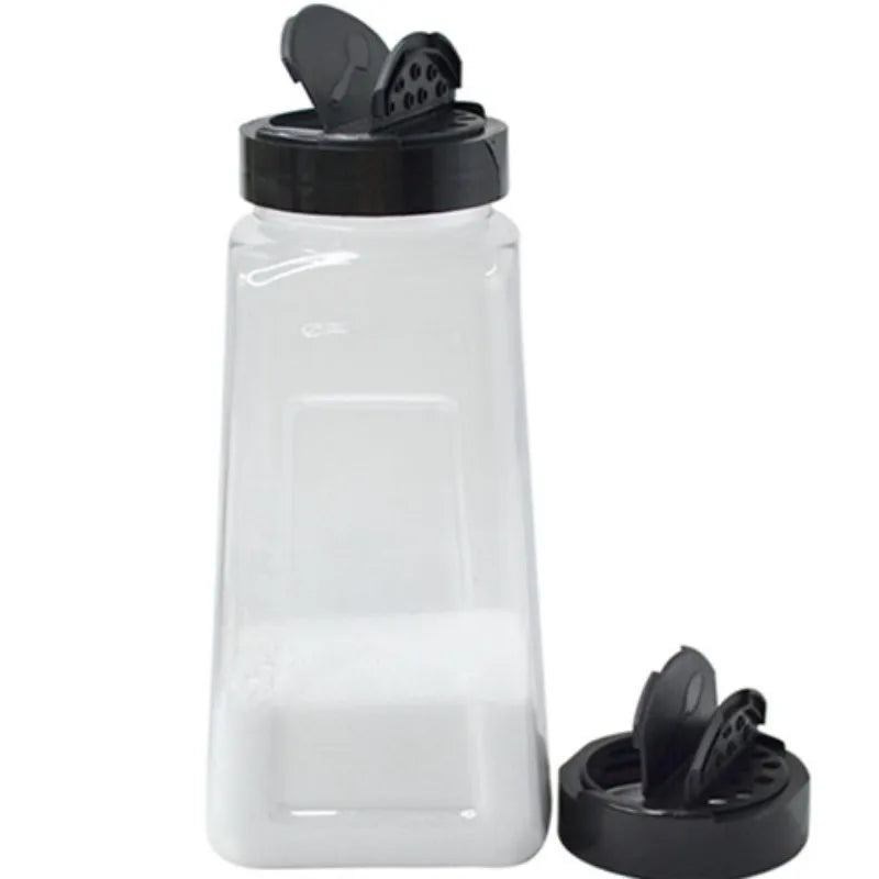 32oz Trapezoid Spice Bottle Clear Plastic Seasoning Jars with Black Shaker Lids PET Material for Pepper and Food Storage
