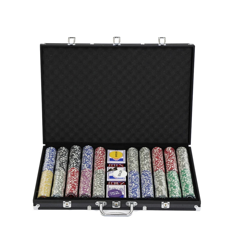 1000pcs Poker Chip Set With Aluminum Carrying Case Custom Plastic/Clay/Ceramic Chips with Logo and Value for Texas Table Games