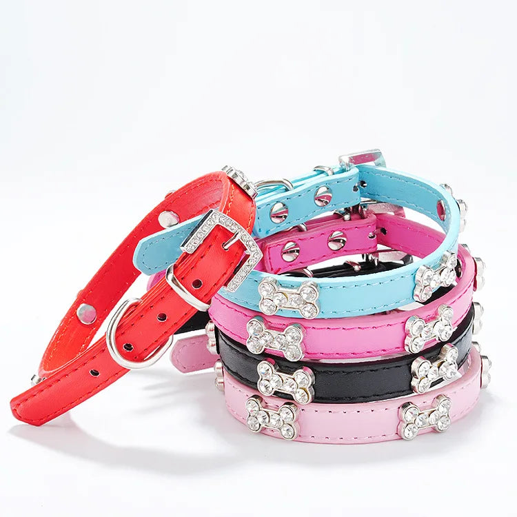 Wholesale Stocked Rhinestone Bone Charm Dog Collar