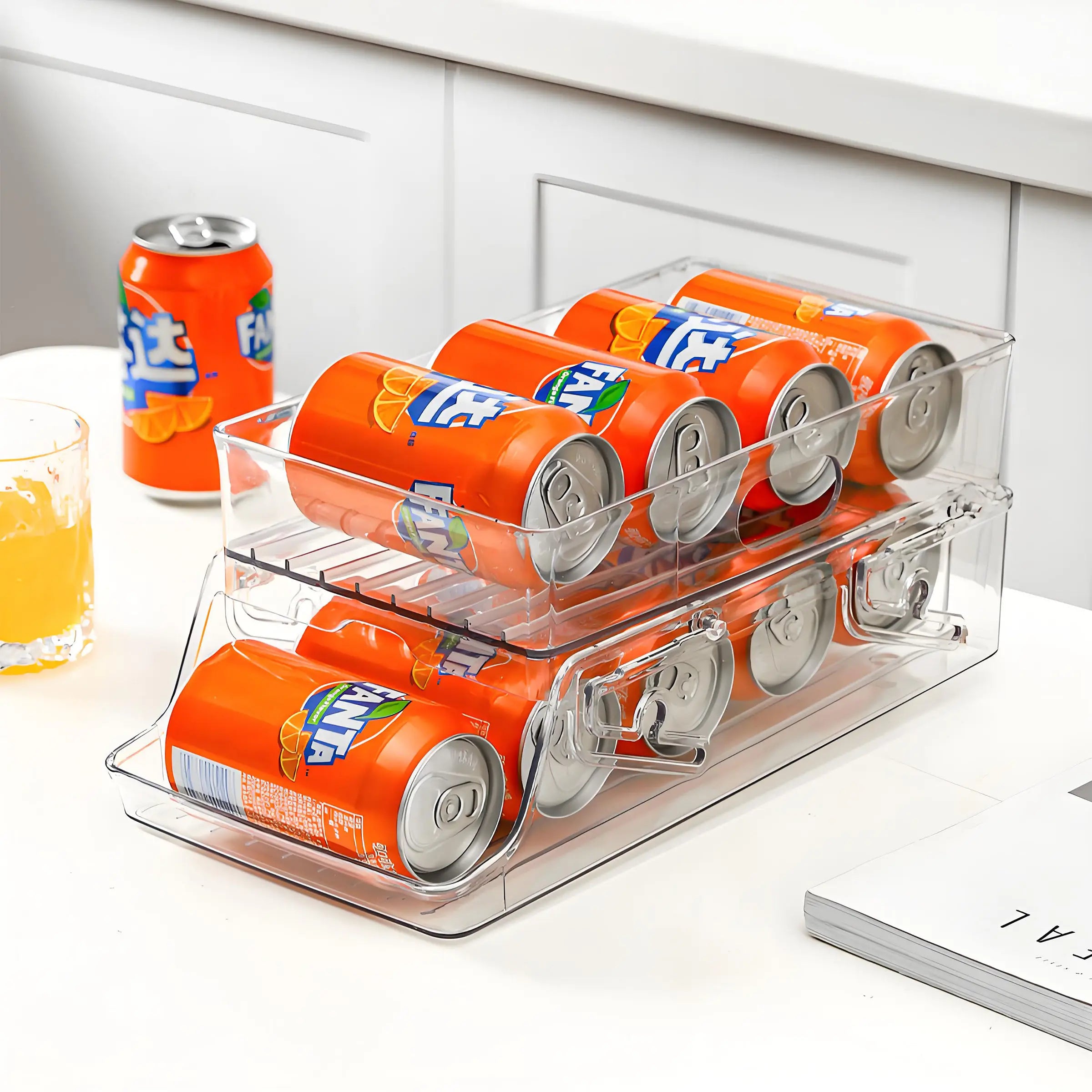 2-Layer Automatic Rolling Beverage Storage Organizer Freezer Countertops Cabinets Pantry Stackable Can Drink Holder Mugs Soda