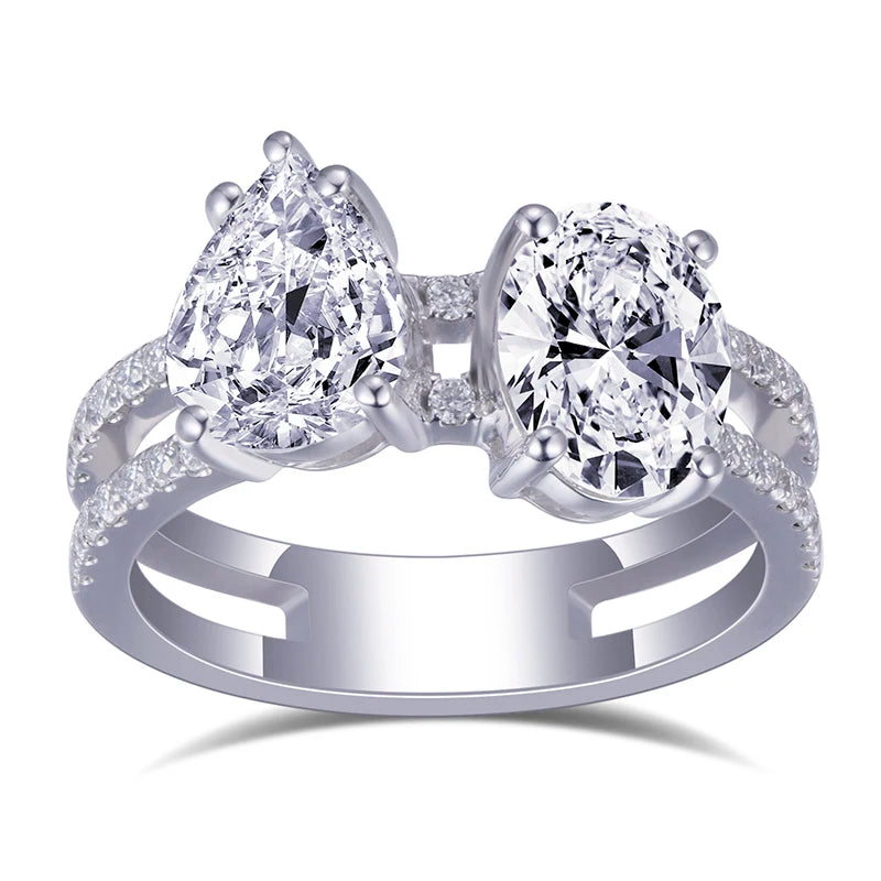 Custom Design MSR-682 14k White Gold Women Two Stones Wedding Fancy Moissanite Diamond Ring