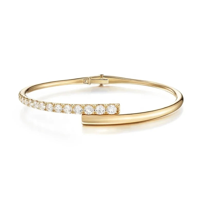 LOZRUNVE Elegant 18k Gold  Pave CZ Diamond Bangle 925 Sterling Silver Wholesale