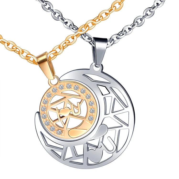 Moon and Star Necklaces Stainless Steel Personalized Couple Necklace