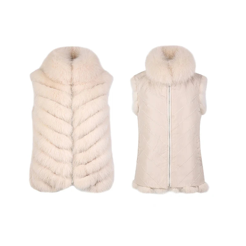 Jancoco Hot Sale Winter Fur Gilet Reversible Genuine Fox Fur Vest Waistcoat Women