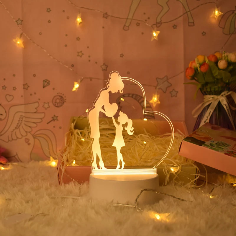 Mother's Day Gift 7 Color 3D Hologram Lamp USB Acrylic Lights Romantic love Gift Anniversary Present