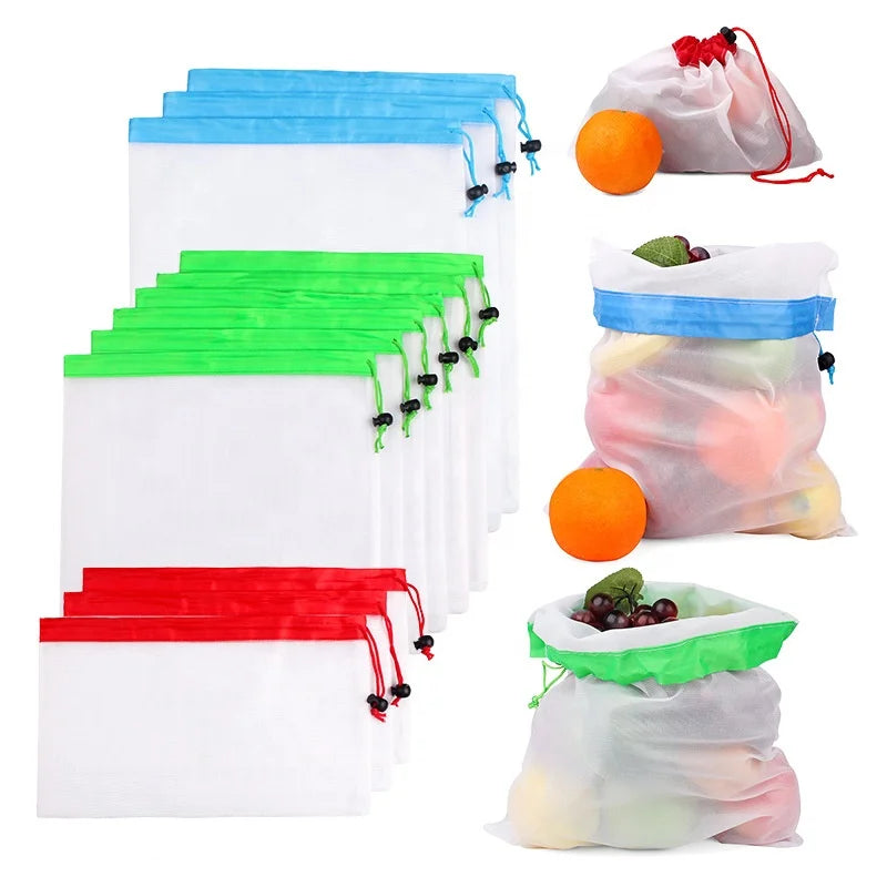 Stock Custom Available 30X20Cm Drawstring Solid Color Cotton Polyester Fabric Fruit Protection Mesh Bag