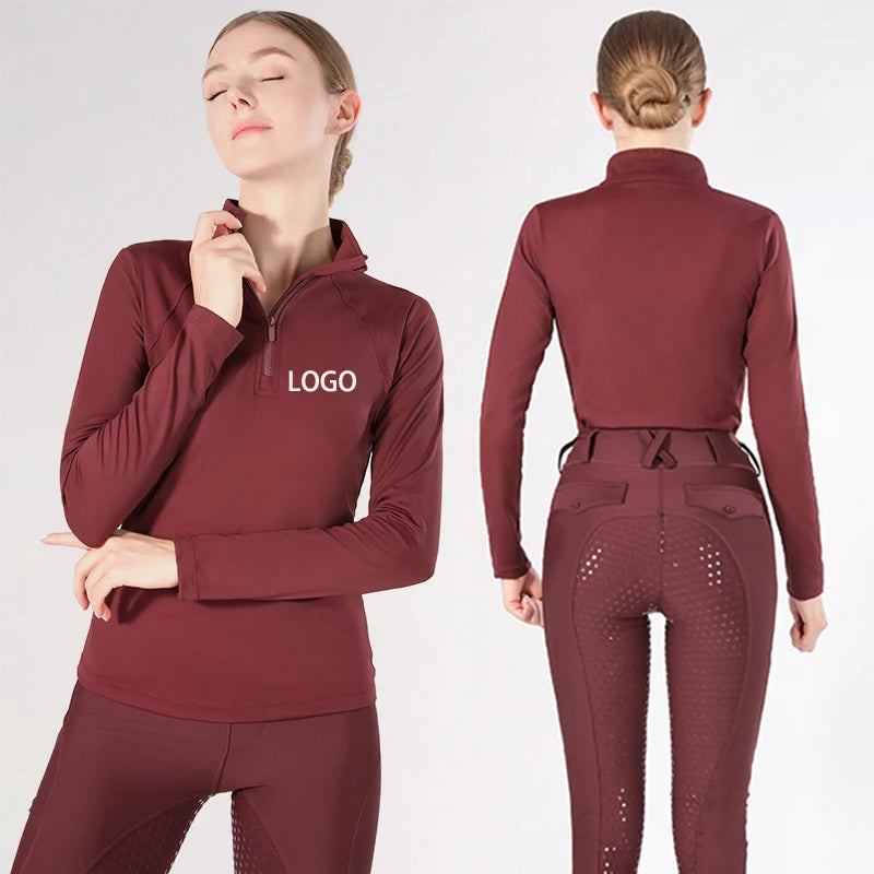 Four-way Stretchy Custom logo Women Long Sleeves Equestrian Base Layers Horse Riding Tops Equestion Clothing for Horse Rider