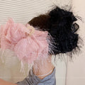 Multilayer Mesh Feather Bow Grab Clip for Women Elegant Feather Hair Clip Claw Hair Accessories Ponytail Hair Holder
