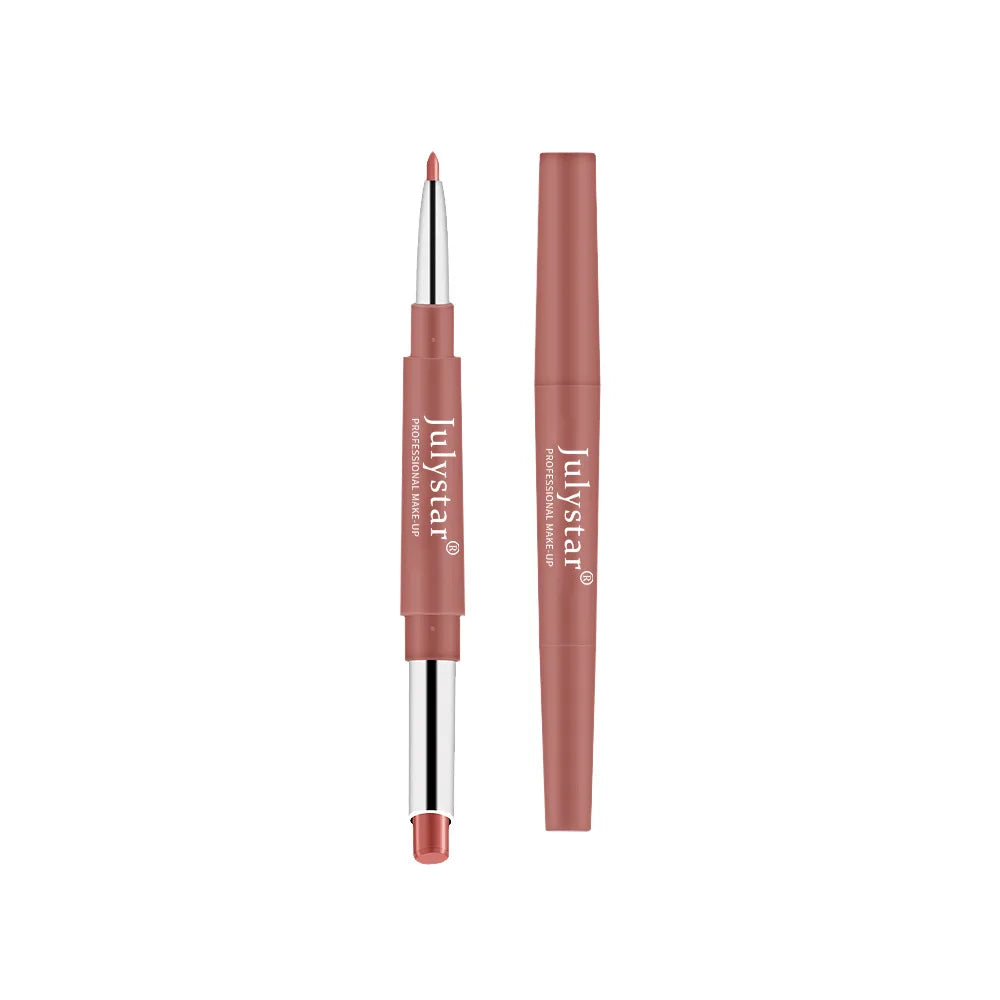 Julystar 12-color Double-headed Matte Pen Moisturizing Lip Gloss Waterproof Lipliner Long-lasting Lipstick SS
