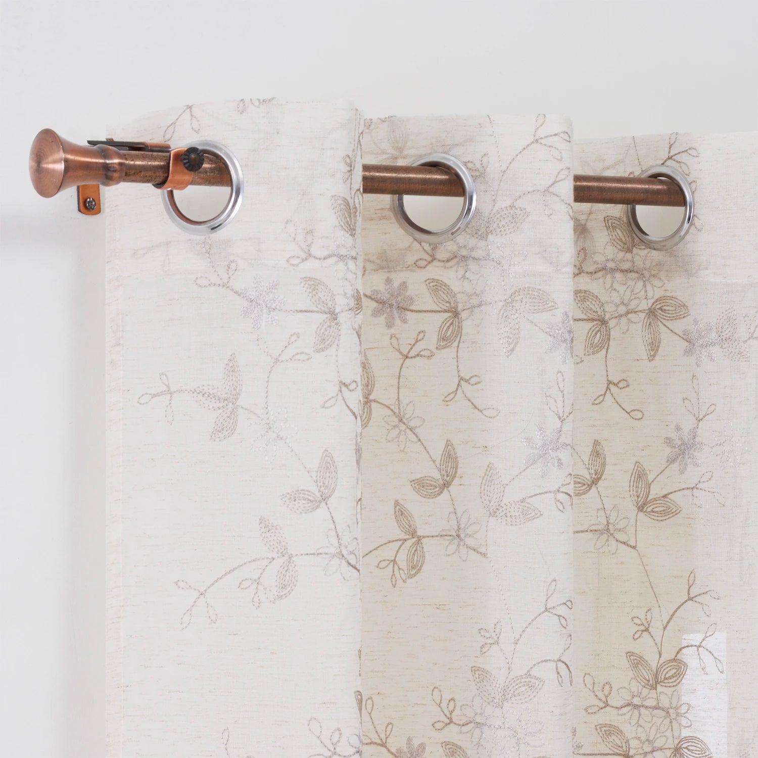 Custom Two-Color Floral Design Embroidered Sheer Tulle Curtains for Living Room Window Valances