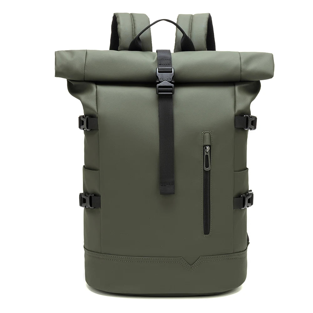 EURCOOL Custom OEM Roll Top Backpack for Men Waterproof Travel Expandable Laptop Bag Anti-theft USB Nylon Casual Design Oxford