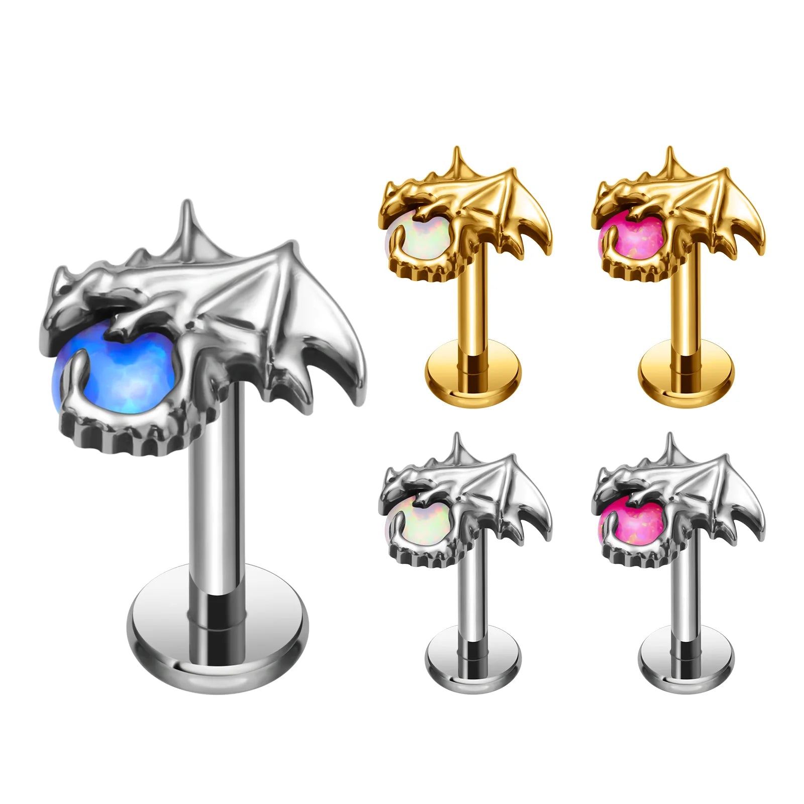 New G23 Titanium Piercing 16G 18G Ptersosaur Dragon Hug Opal Nose Ear Stud Earrings Women Helix Tragus Cartilage Body Jewelry