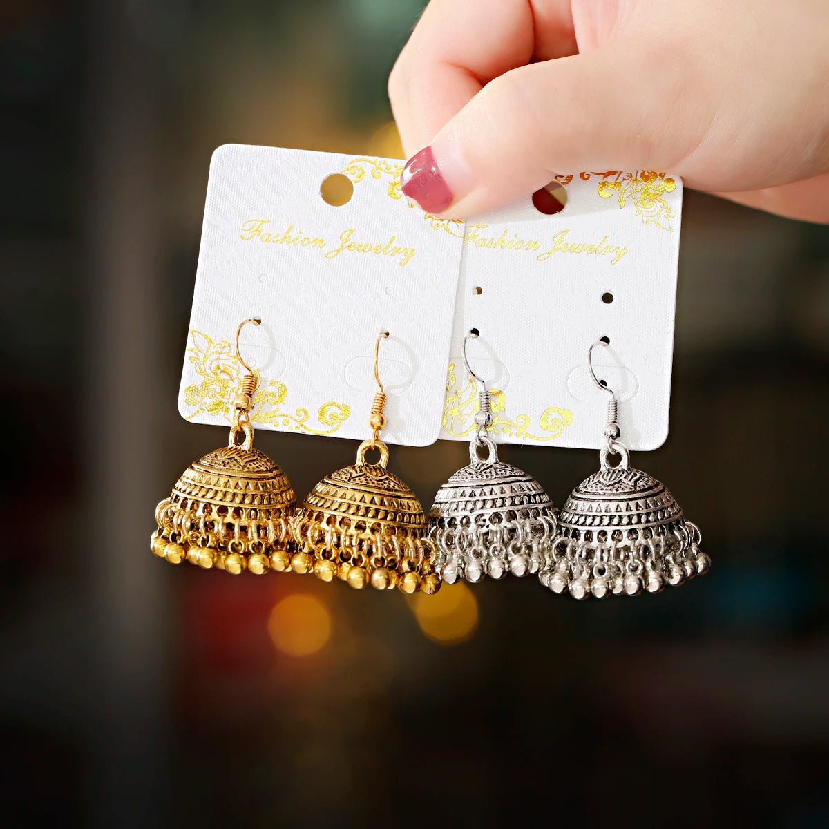 Vintage Indian Jhumka Bell Tassel Earrings Gypsy Jewelry for Women Ethnic Silver Color Dangle Danglers Gold for Wedding Party