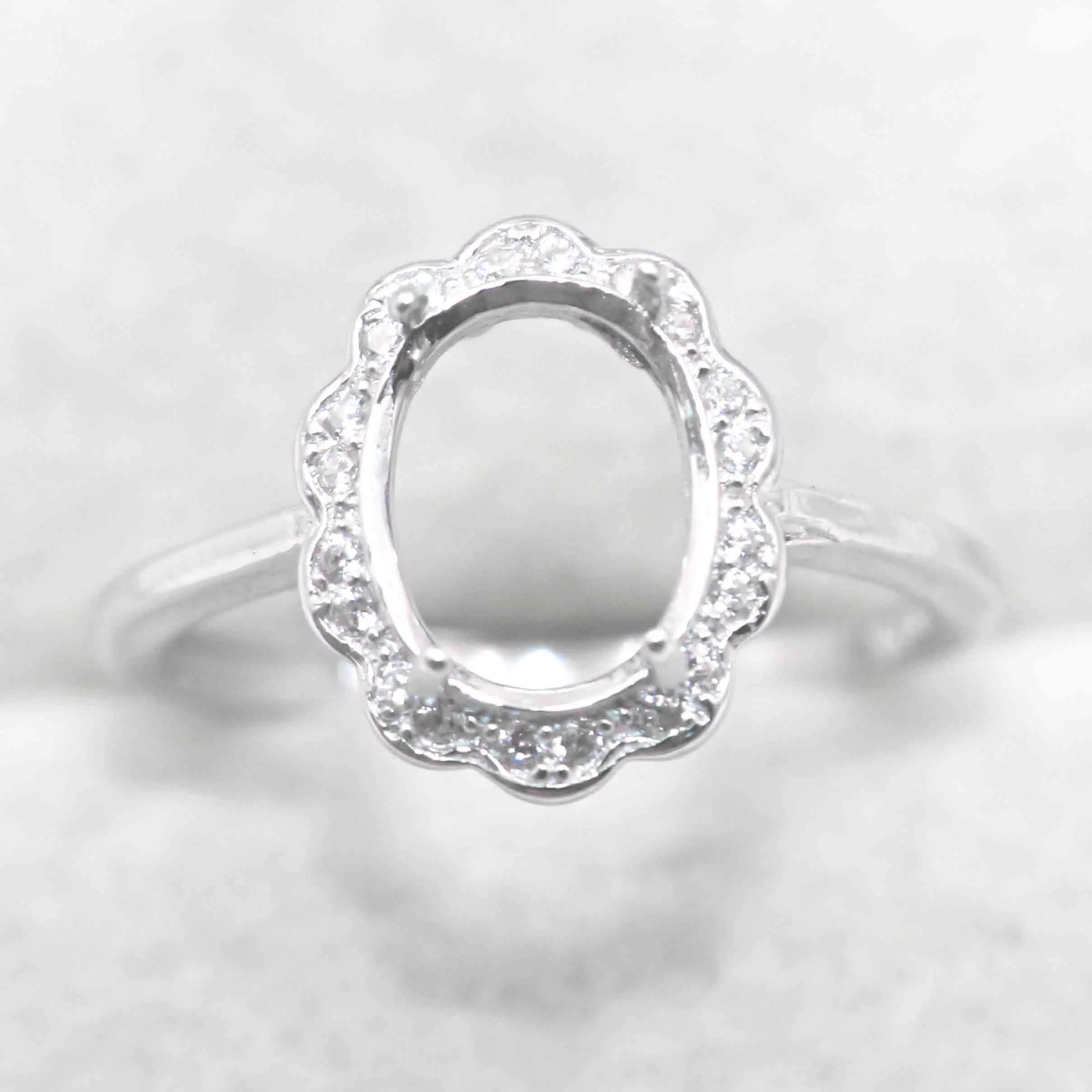 Sterling Silver 7*9mm Semi Mount Ring Empty Frame Blank Support Claw Setting S925 Base Holder Without Center Stone for DIY Inlay