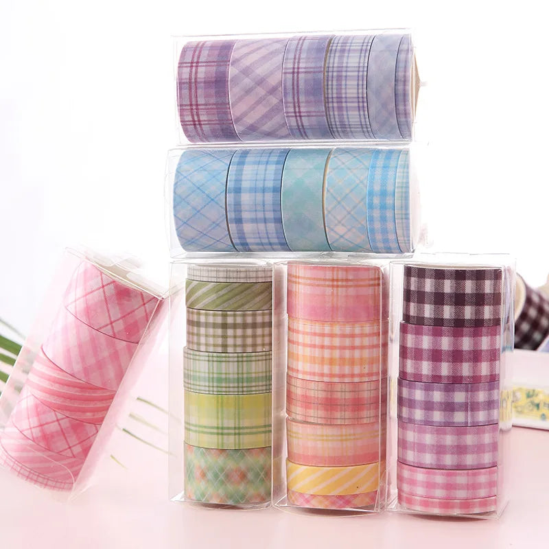6pcs/set Cute Scrapbooking Adhesive Grid Washi Tape Stationary Organizer Korean Office Decorative DIY Planner Plaid Masking Tape
