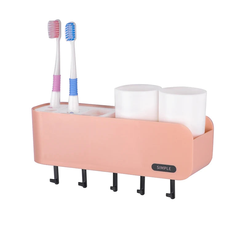 Family Bathroom Storage Set 2 Cups Plastic Wall Mount Three-piece Eco-Friendly with Toothbrush Holder and Towel Hook