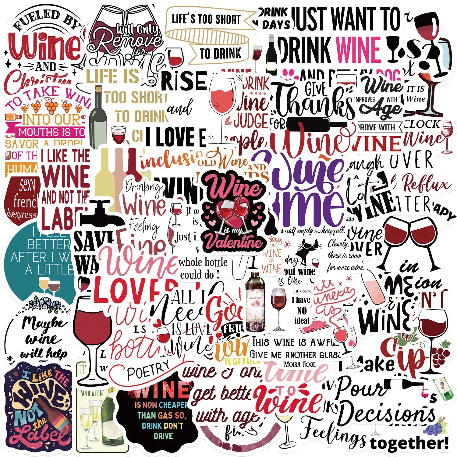 50PCS Reusable drink glass funny wine quotes happy wine sticker