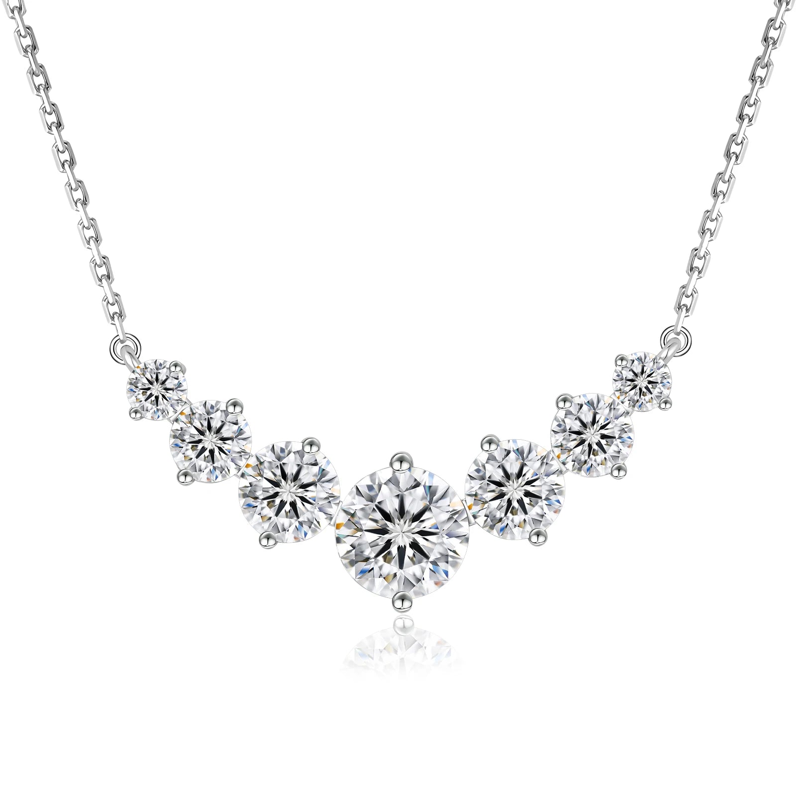 Valentines Day Gifts Heart Moissanite Pendant S925 Sterling Silver Chain Women Smile 1.7CT 7 Stone Lab Created Diamond Necklace