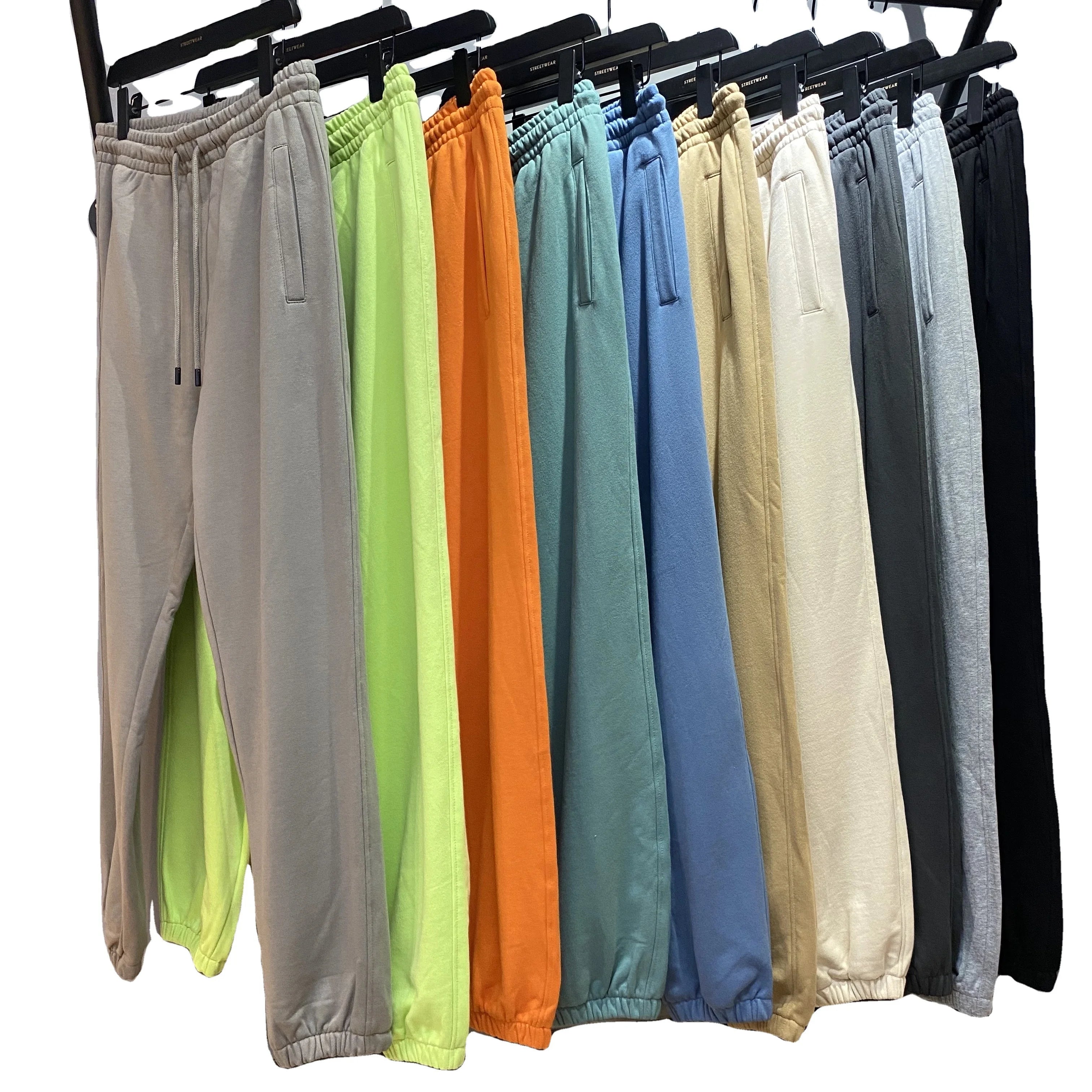 2021 New Fashion Color Loose Plain French Terry Cotton Mid Waist Heavyweight Sweatpants Mens Streetwear Jogger Pants Wholesale