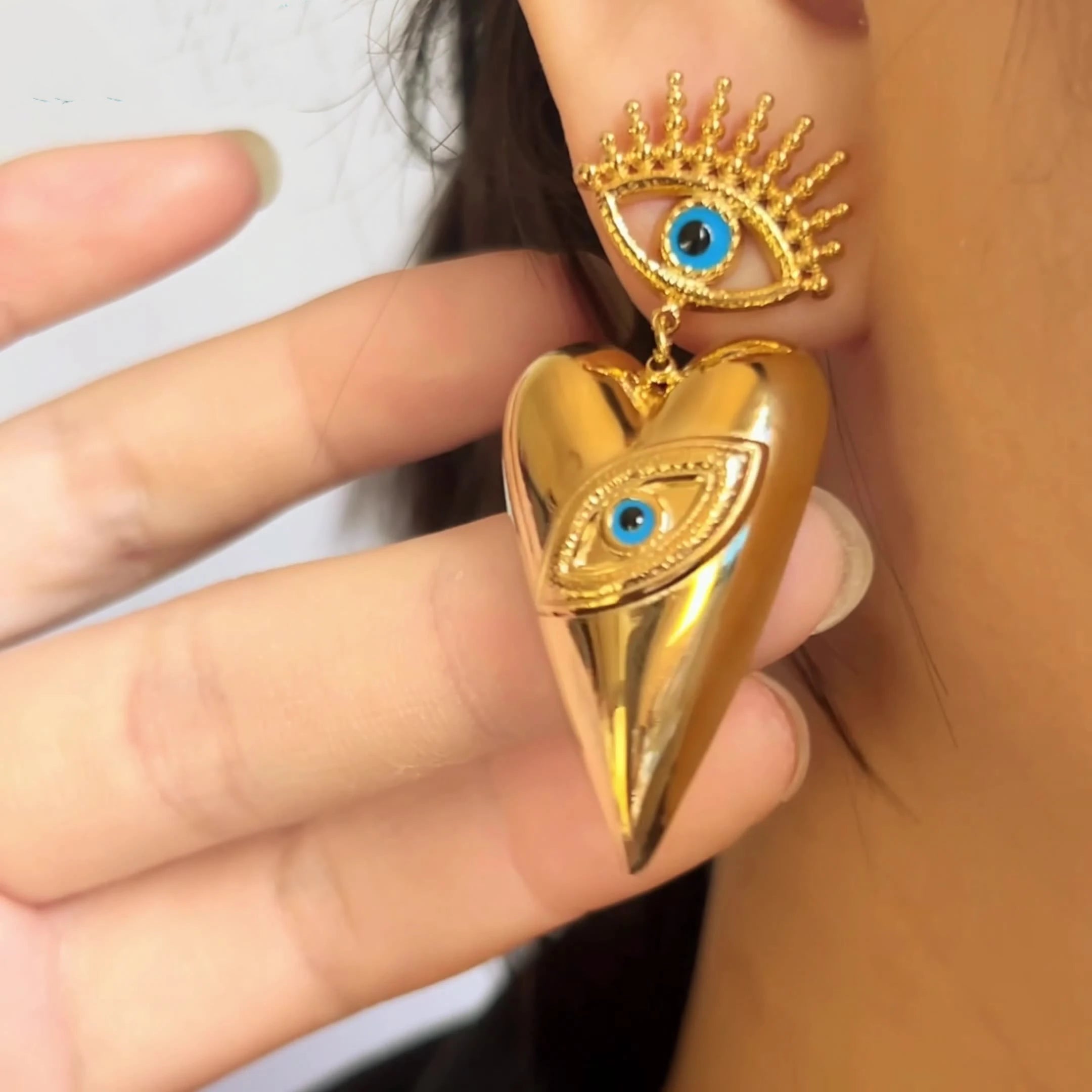 Fashion 18k Gold-plated Stainless Steel Evil Eye Nazar Cute Drop Earrings