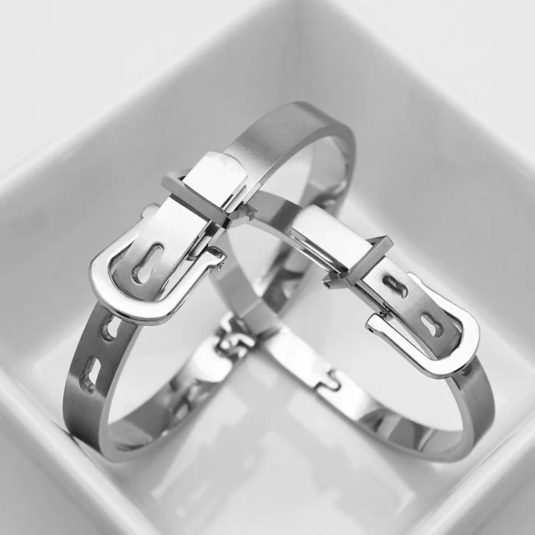 Cross-border Personalized British Style Matte Belt Buckle Couple Titanium Steel Bracelet Punk Hip-hop Adjustable Bracelet