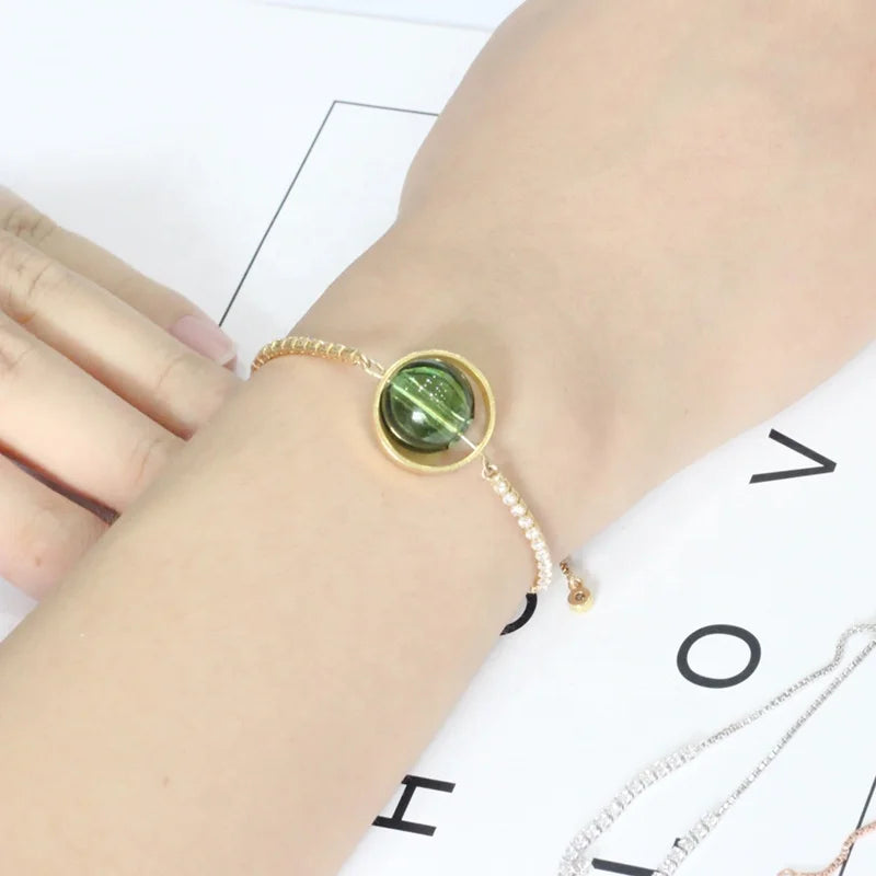 Unique Design Rotate Glass Perfume Bottle Bracelet Inlaid Zircon Adjustable Bangle Aromatherapy Essential Oil Bracelets for Girl