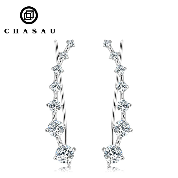 Fast Delivery Original Design Round 4.5mm Moissanite 925 Sterling Silver Unique Climber Earrings for Women