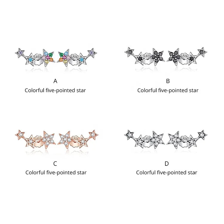 Rainbow Multiple Crystal Star Stud Earrings 925 Sterling Silver Earrings for Women Engagement Jewelry Five-pointed Star