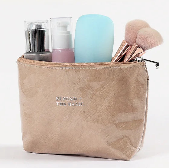 Wholesale Custom Travel Artist PVC Makeup Brush Bag Private Label Brown Small Washable Tyvek DuPont Kraft Paper Zipper Closure